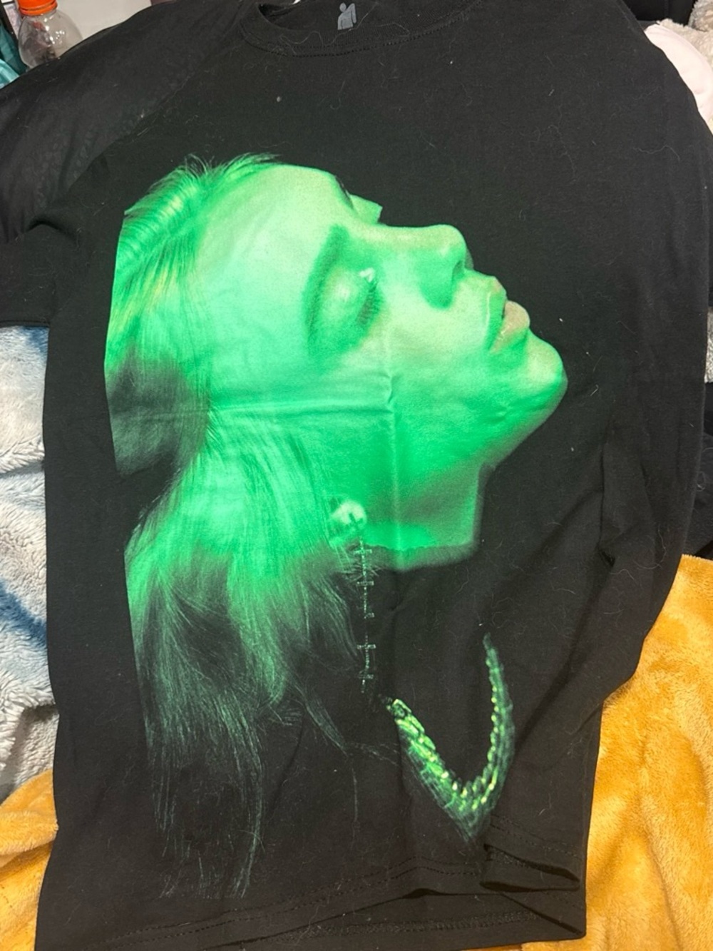 Billie Eilish Black Short-Sleeve Tee with Green Portrait Graphic